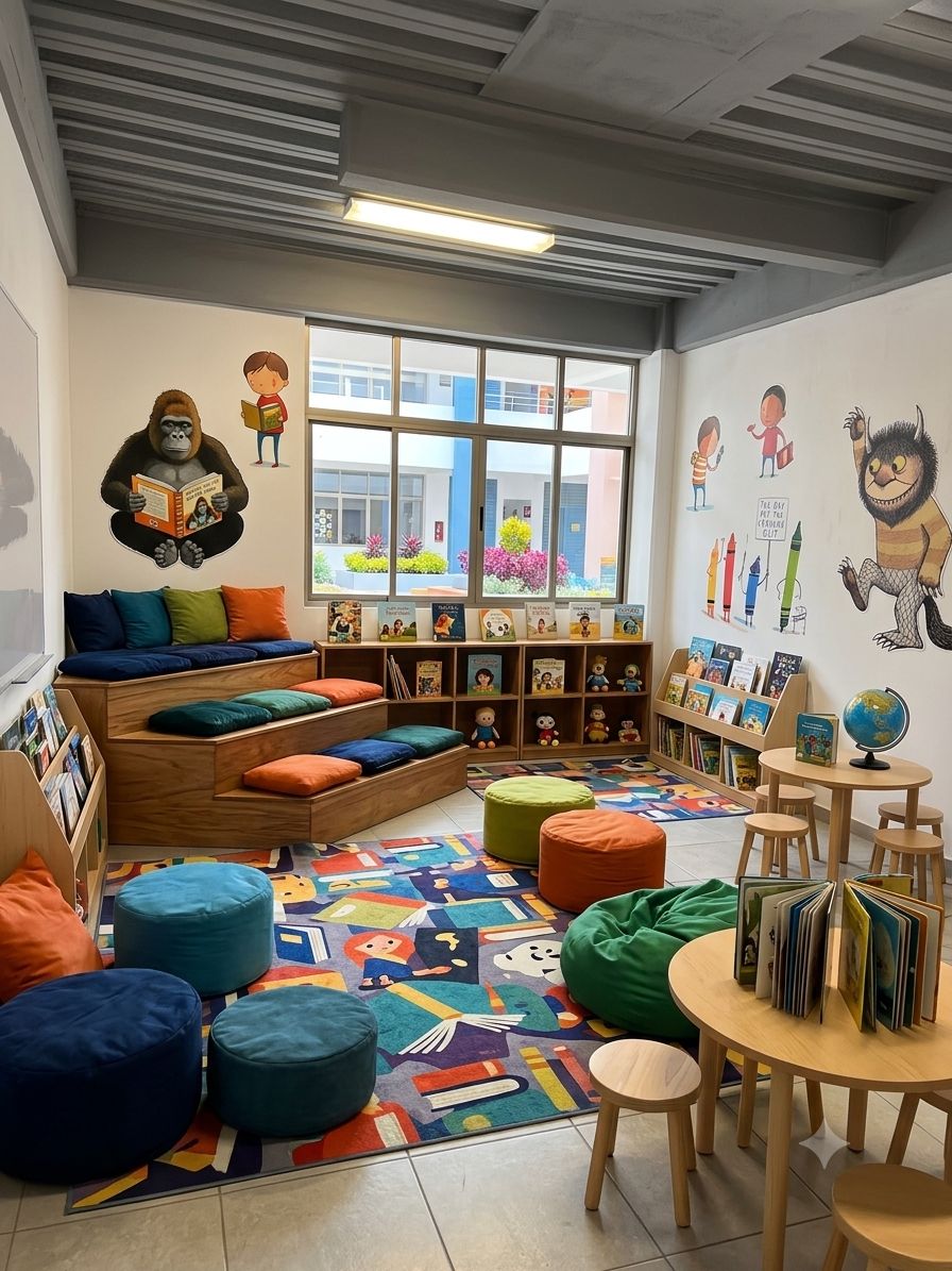 Sala de lectura con área de juego